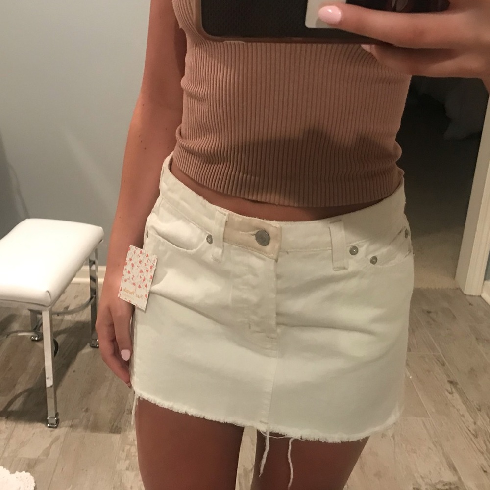 Free people white jean mini skirt
